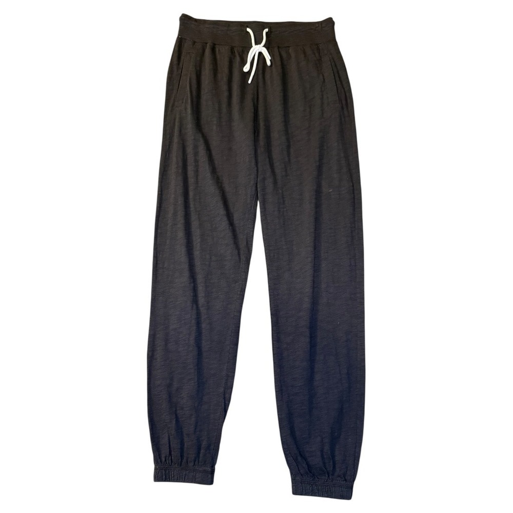 Leallo Black Gray Cotton Slub Jogger Pants Womens Medium Drawstring Elastic Cuff